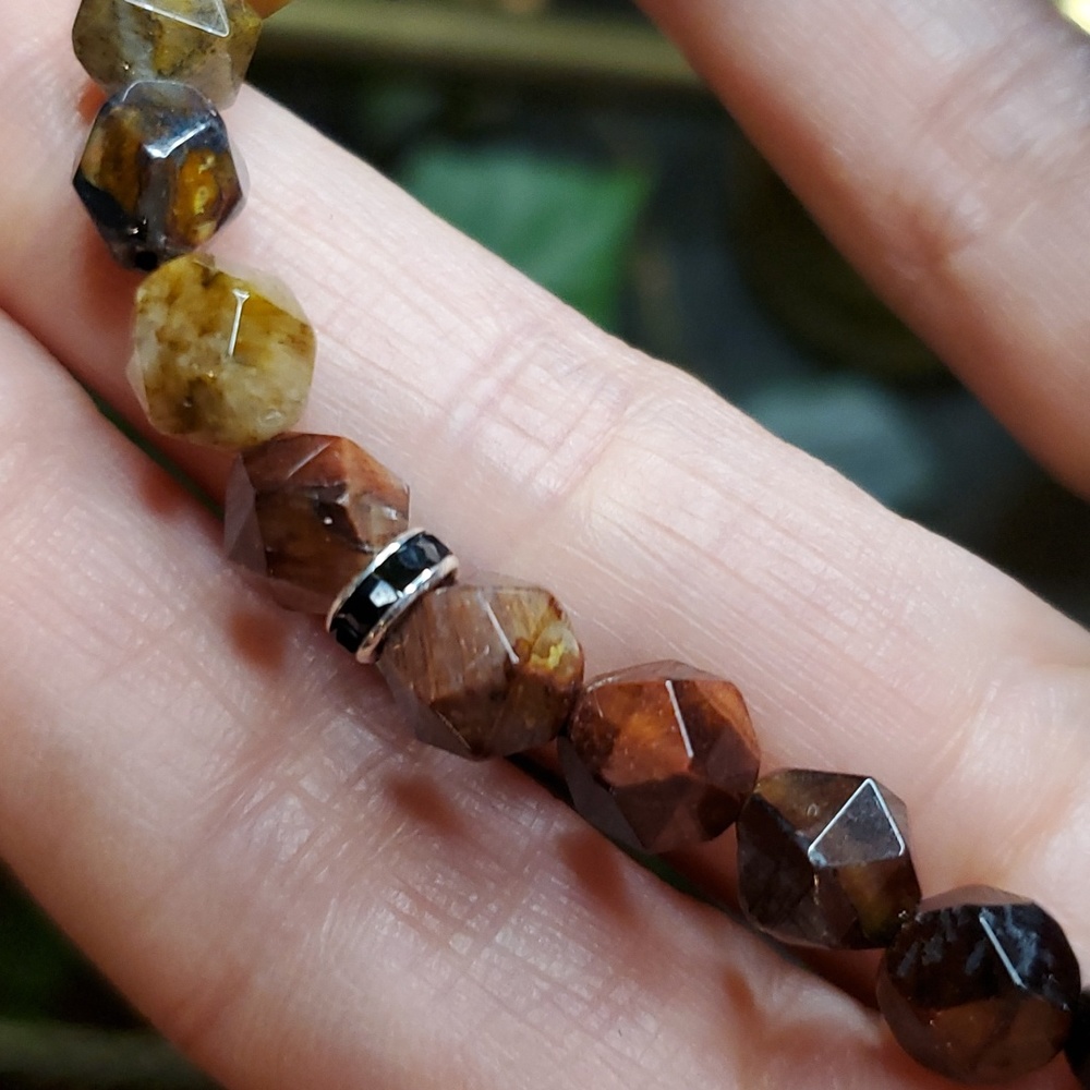 NWOT Gorgeous Tigerseye 6mm w/ Black Obsidian Bracelet - Picture 3 of 3